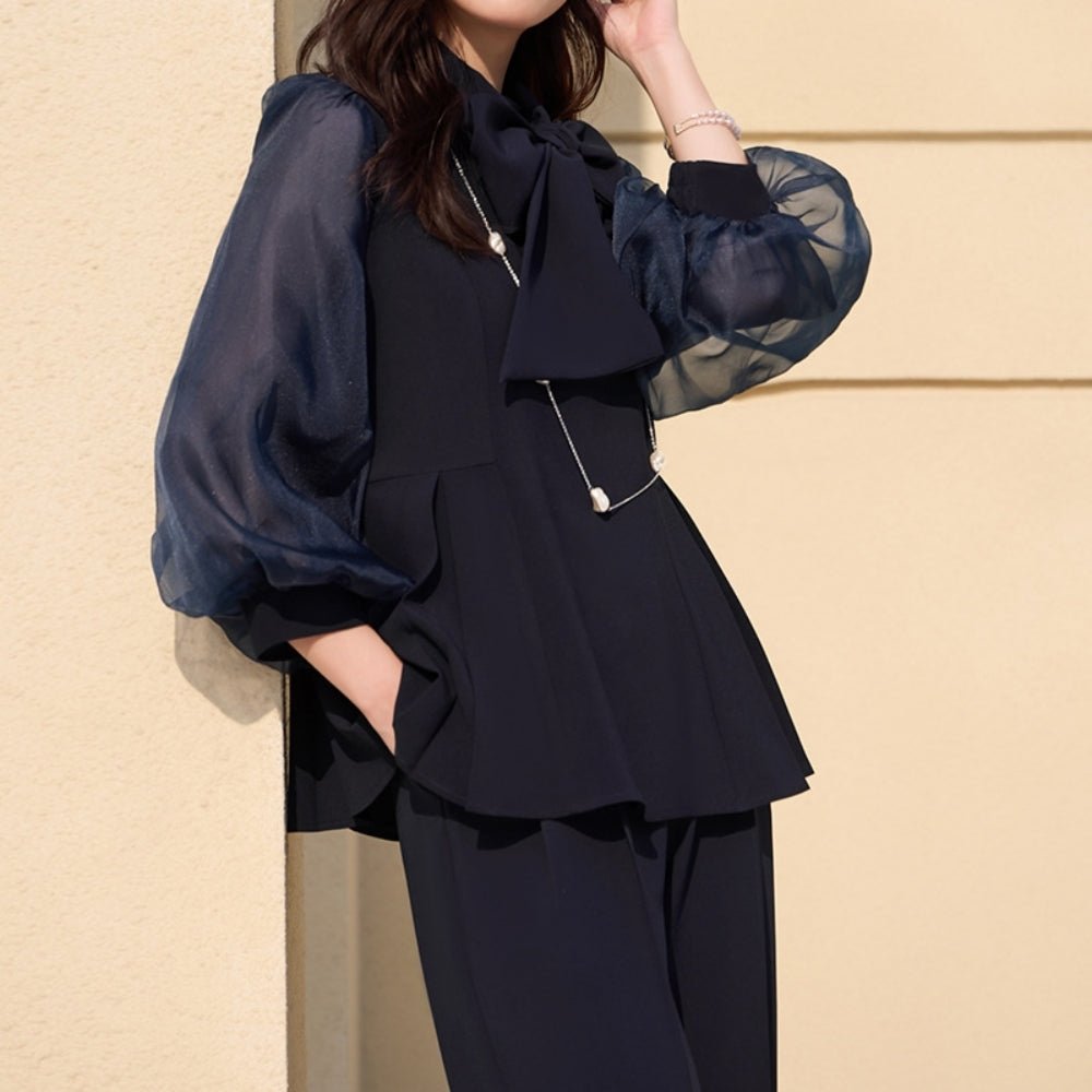 パフスリーブリボンセットアップ|オフィスカジュアル レディース 通販【ミレジェネ】