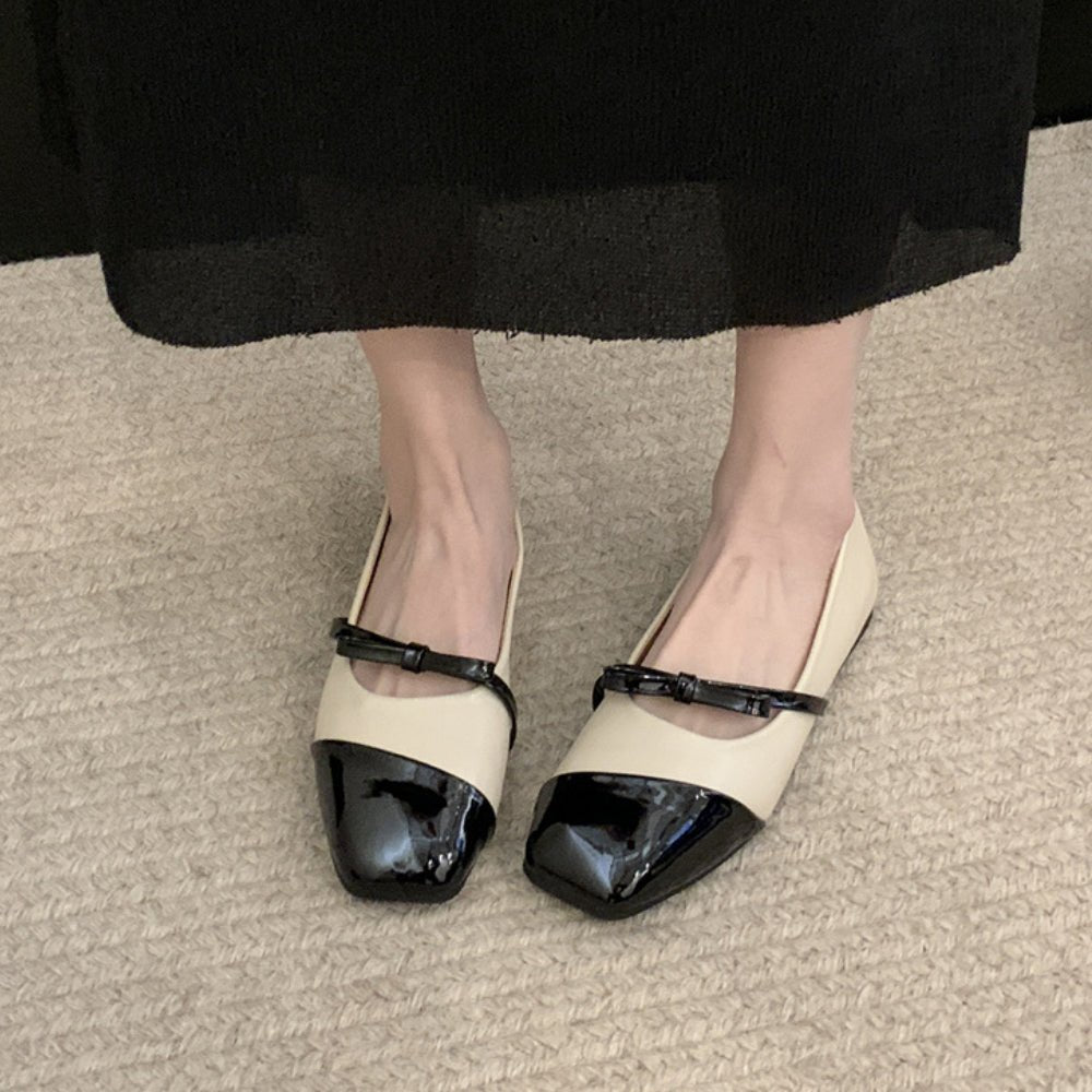 オフィスカジュアル バイカラーリボンストラップシューズ ミレジェネ