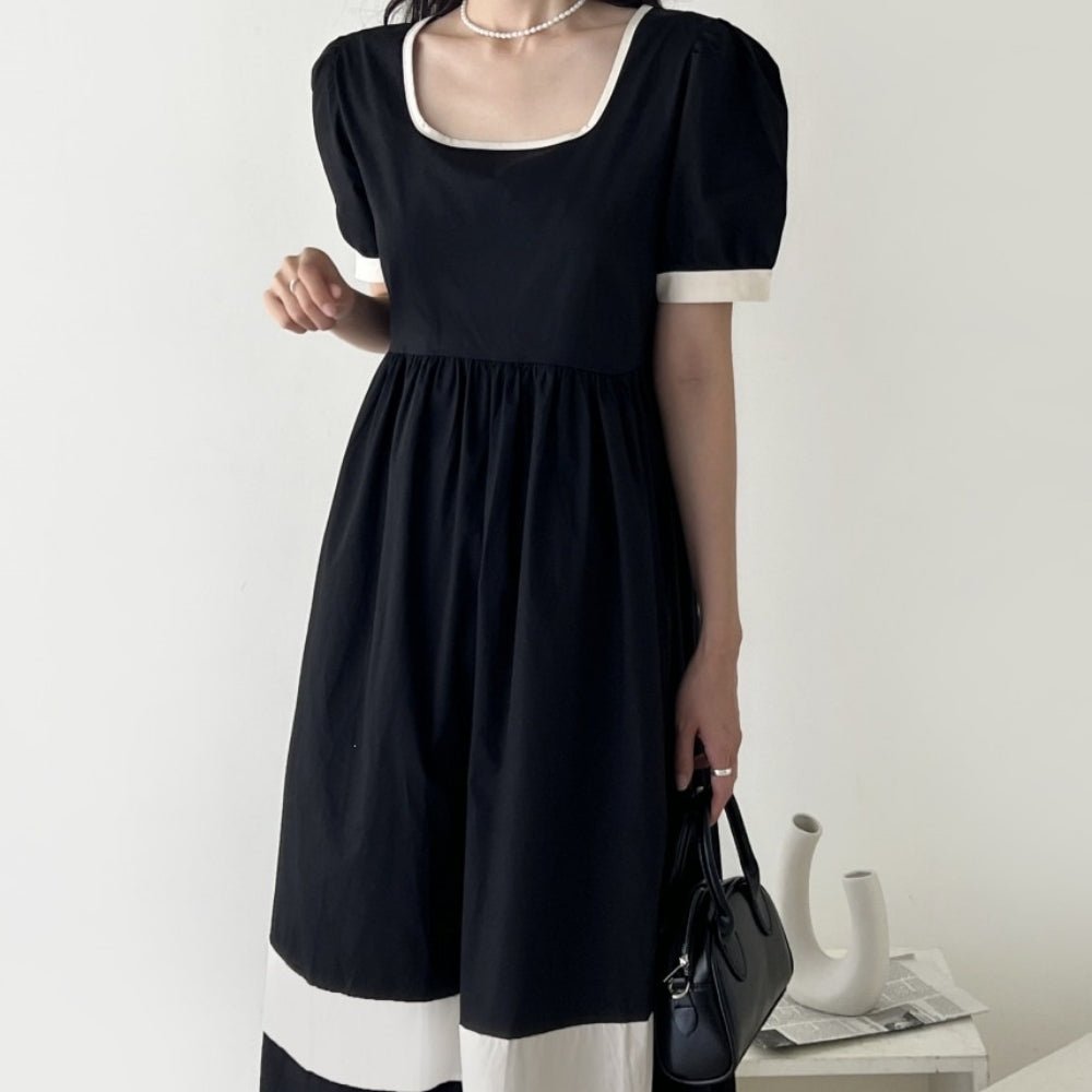 バイカラースクエアネックフレアワンピース|オフィスカジュアル レディース 通販【ミレジェネ】