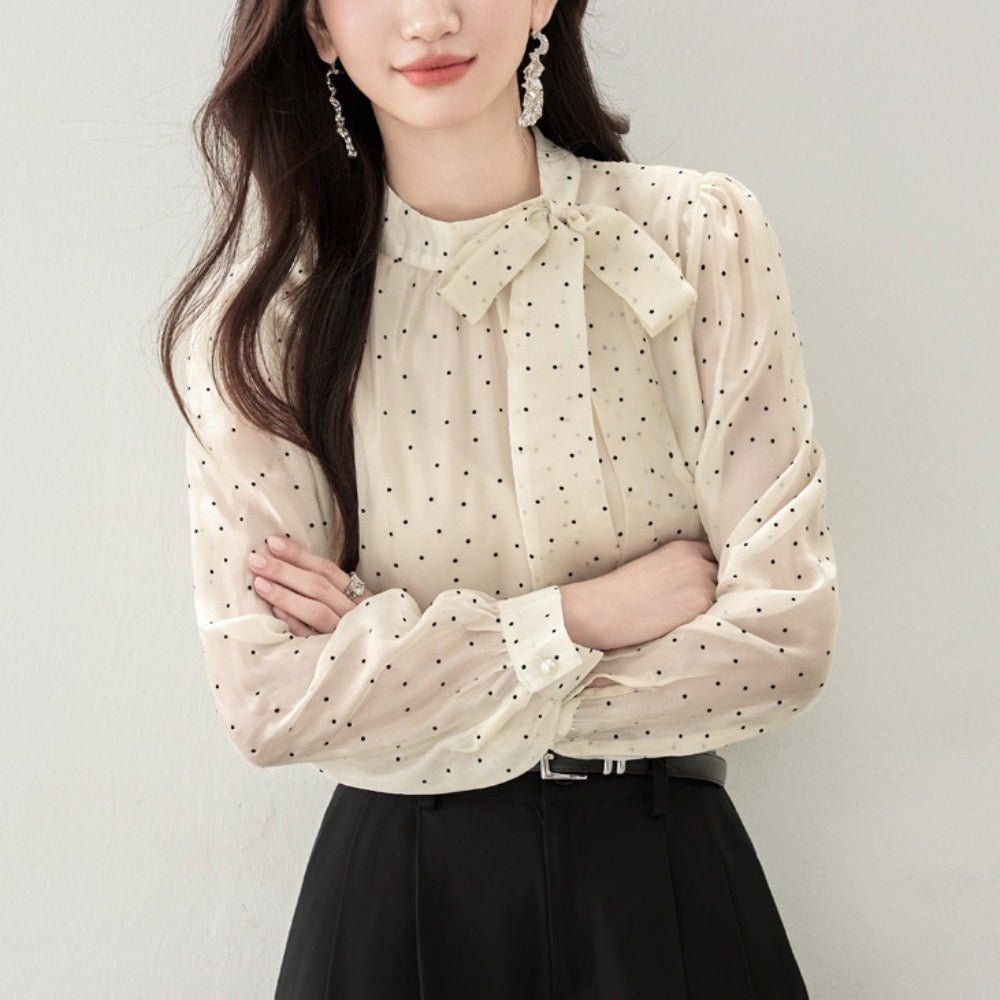 ドット柄リボンブラウス|オフィスカジュアル レディース 通販【ミレジェネ】