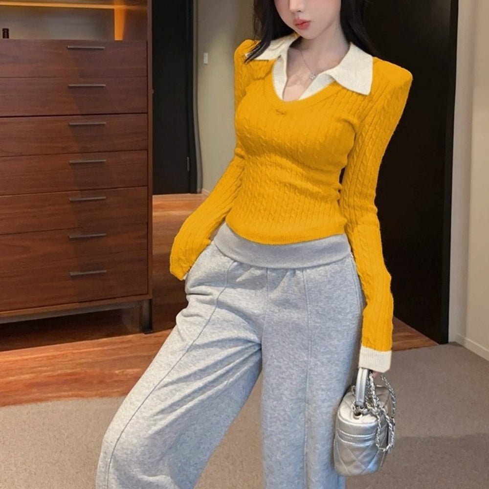 フェイクツーピースケーブルニット|オフィスカジュアル レディース 通販【ミレジェネ】