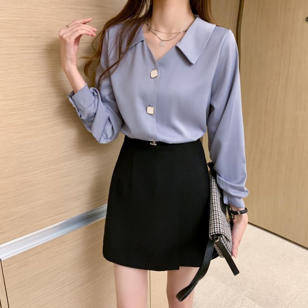 装飾ボタンスキッパーブラウス|オフィスカジュアル レディース 通販 Millennial Generation【ミレジェネ】