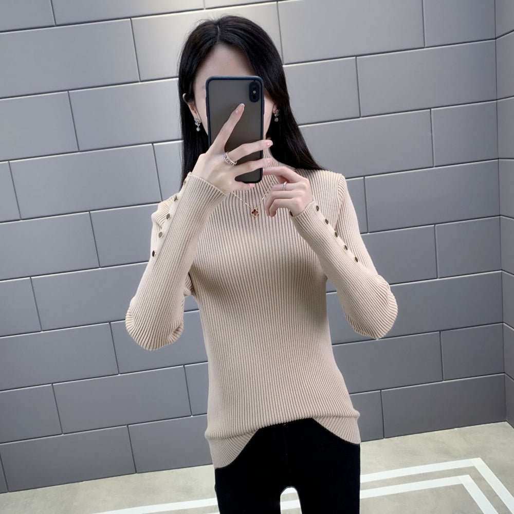 金ボタンハイネックリブニット|オフィスカジュアル レディース 通販【ミレジェネ】