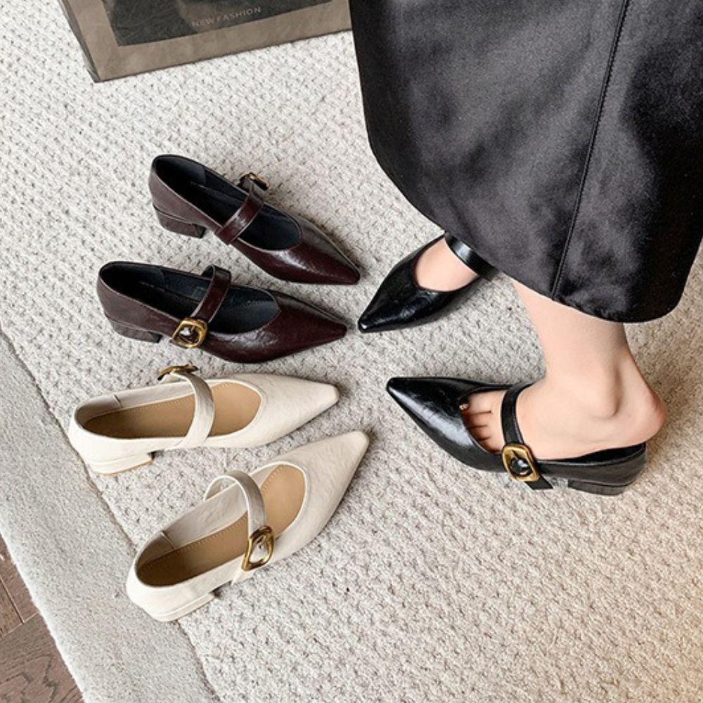 ポインテッドトゥ太ストラップパンプス|オフィスカジュアル レディース 通販【ミレジェネ】