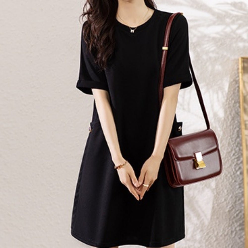 ラウンドカラー半袖ワンピース|オフィスカジュアル レディース 通販【ミレジェネ】