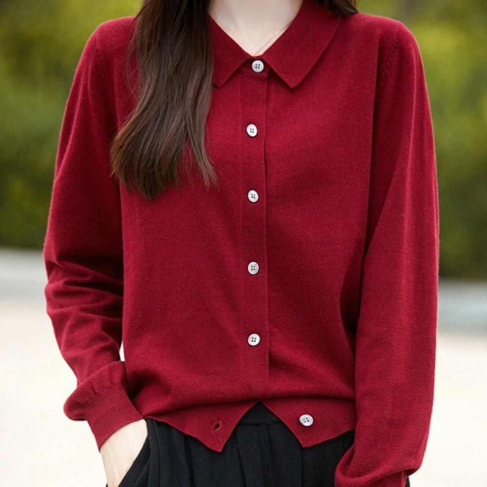 襟付きウールニットカーディガン|オフィスカジュアル レディース 通販【ミレジェネ】