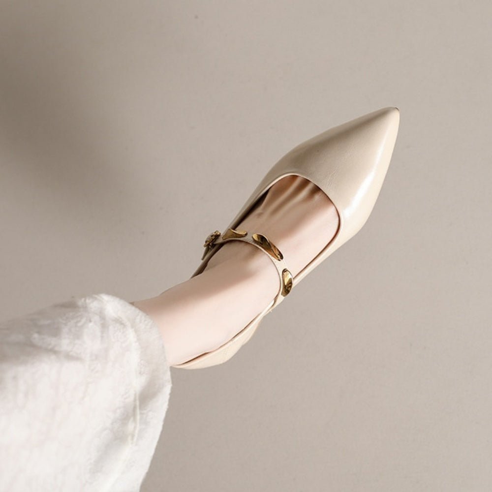 スクエアヒールゴールドストラップパンプス|オフィスカジュアル レディース 通販【ミレジェネ】