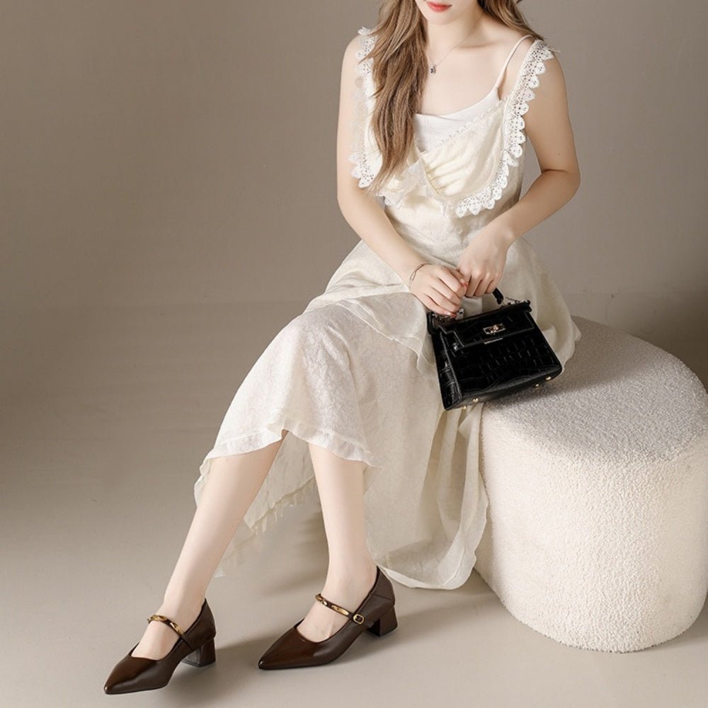 スクエアヒールゴールドストラップパンプス|オフィスカジュアル レディース 通販【ミレジェネ】