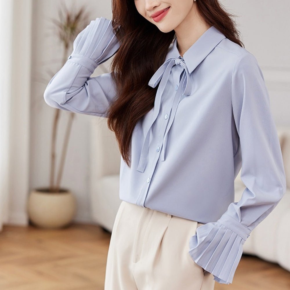 袖フレアリボンブラウス|オフィスカジュアル レディース 通販【ミレジェネ】