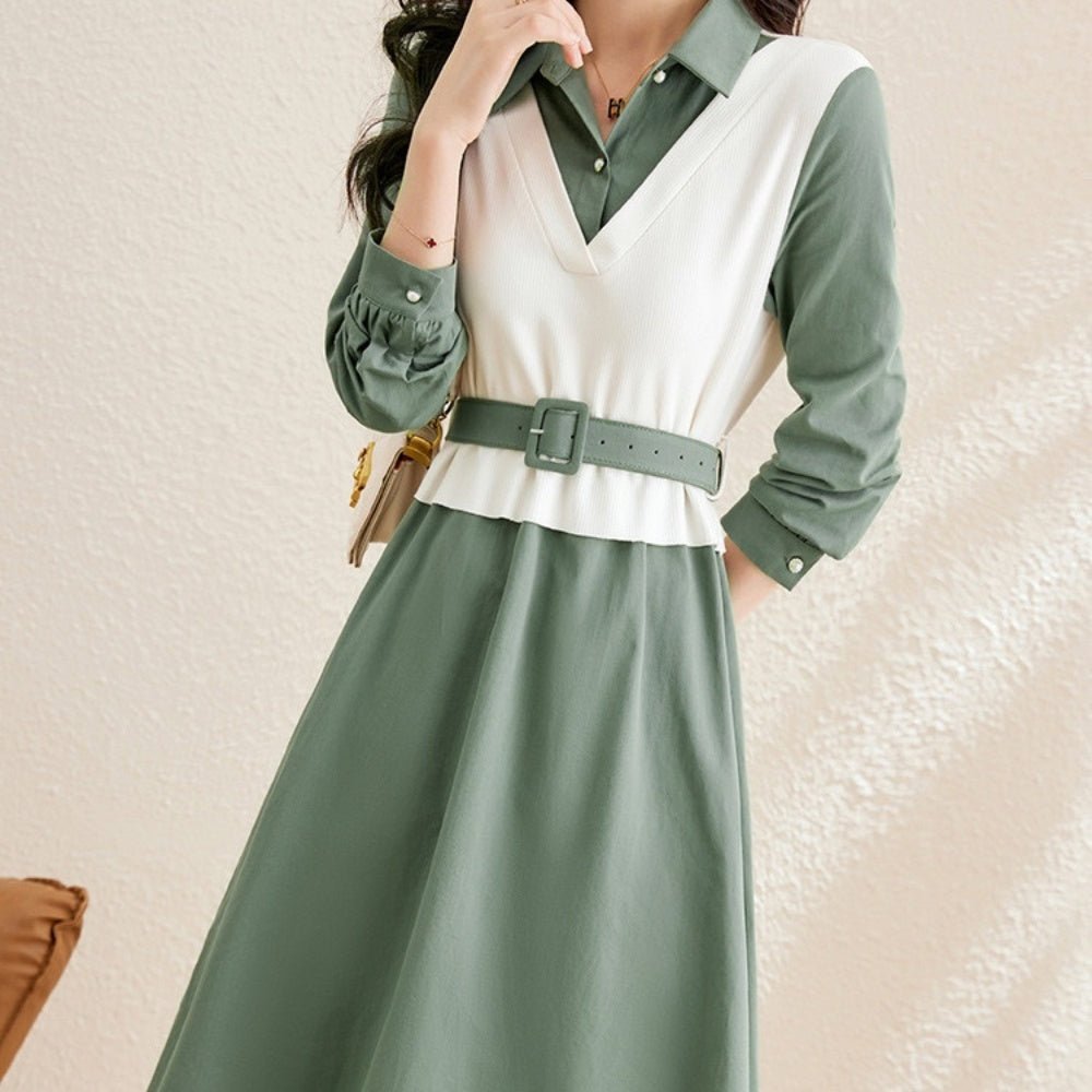 ベスト風異素材切り替えシャツワンピース|オフィスカジュアル レディース 通販 Millennial Generation【ミレジェネ】