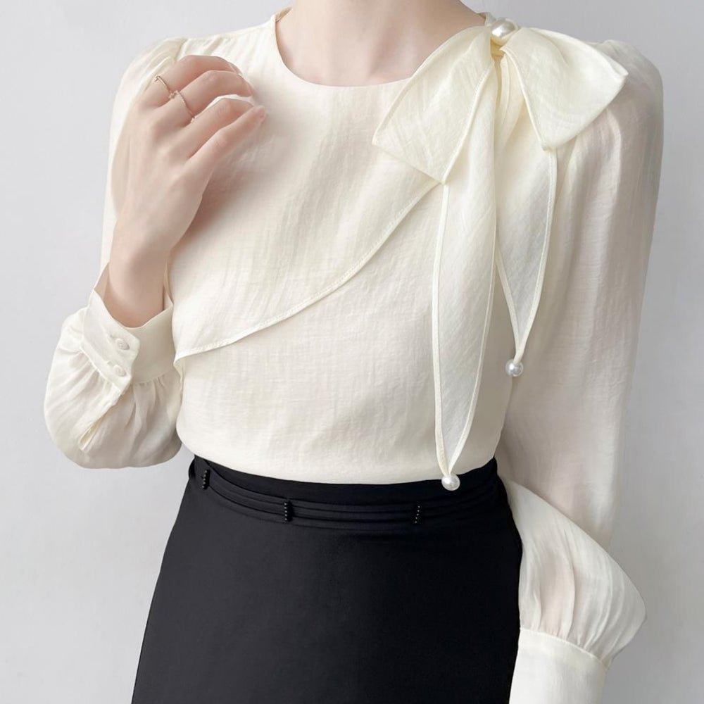 リボンショルダーシフォンブラウス|オフィスカジュアル レディース 通販【ミレジェネ】