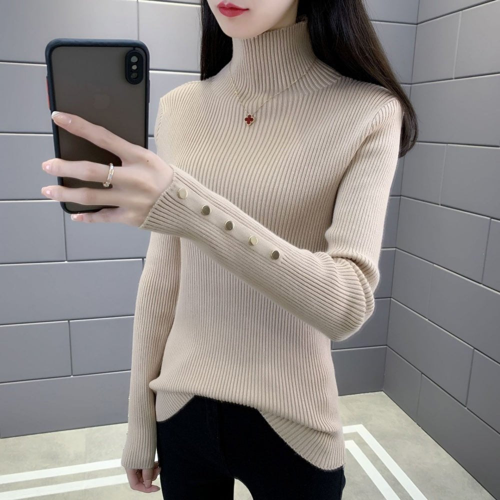 金ボタンハイネックリブニット|オフィスカジュアル レディース 通販【ミレジェネ】
