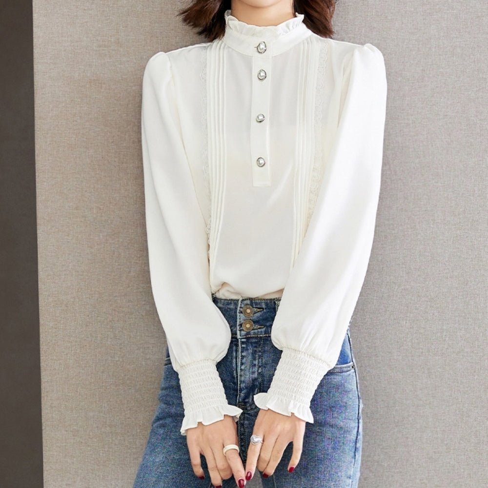 スタンドフリルカラーブラウス|オフィスカジュアル レディース 通販【ミレジェネ】