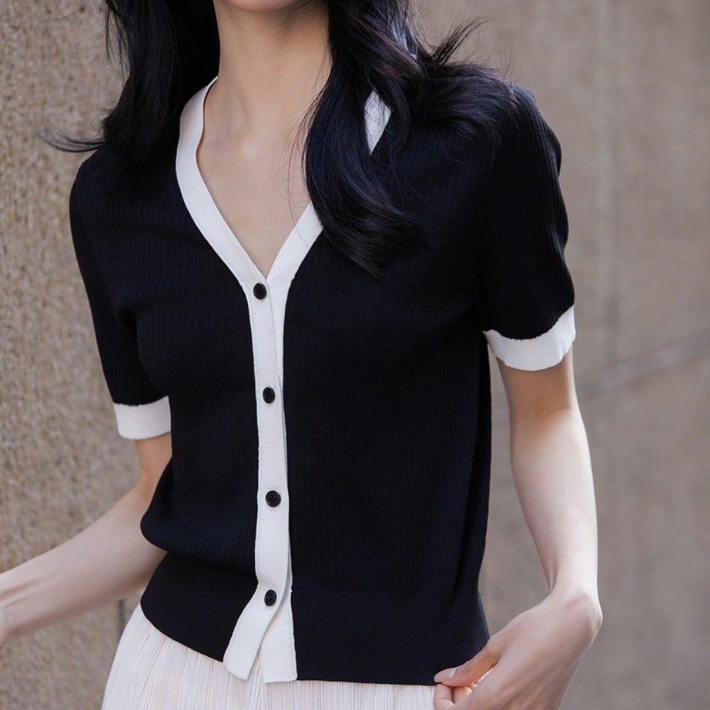フロントボタン配色トップス|オフィスカジュアル レディース 通販【ミレジェネ】