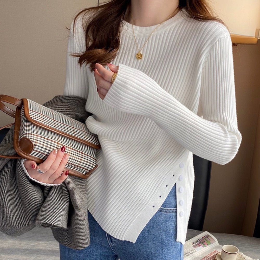 サイドボタンリブニット|オフィスカジュアル レディース 通販【ミレジェネ】