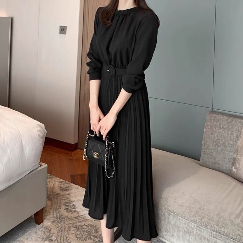 後ろリボンベルト付きプリーツワンピース|オフィスカジュアル レディース 通販【ミレジェネ】