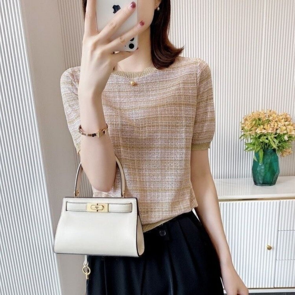 チェック柄半袖ニット|オフィスカジュアル レディース 通販【ミレジェネ】