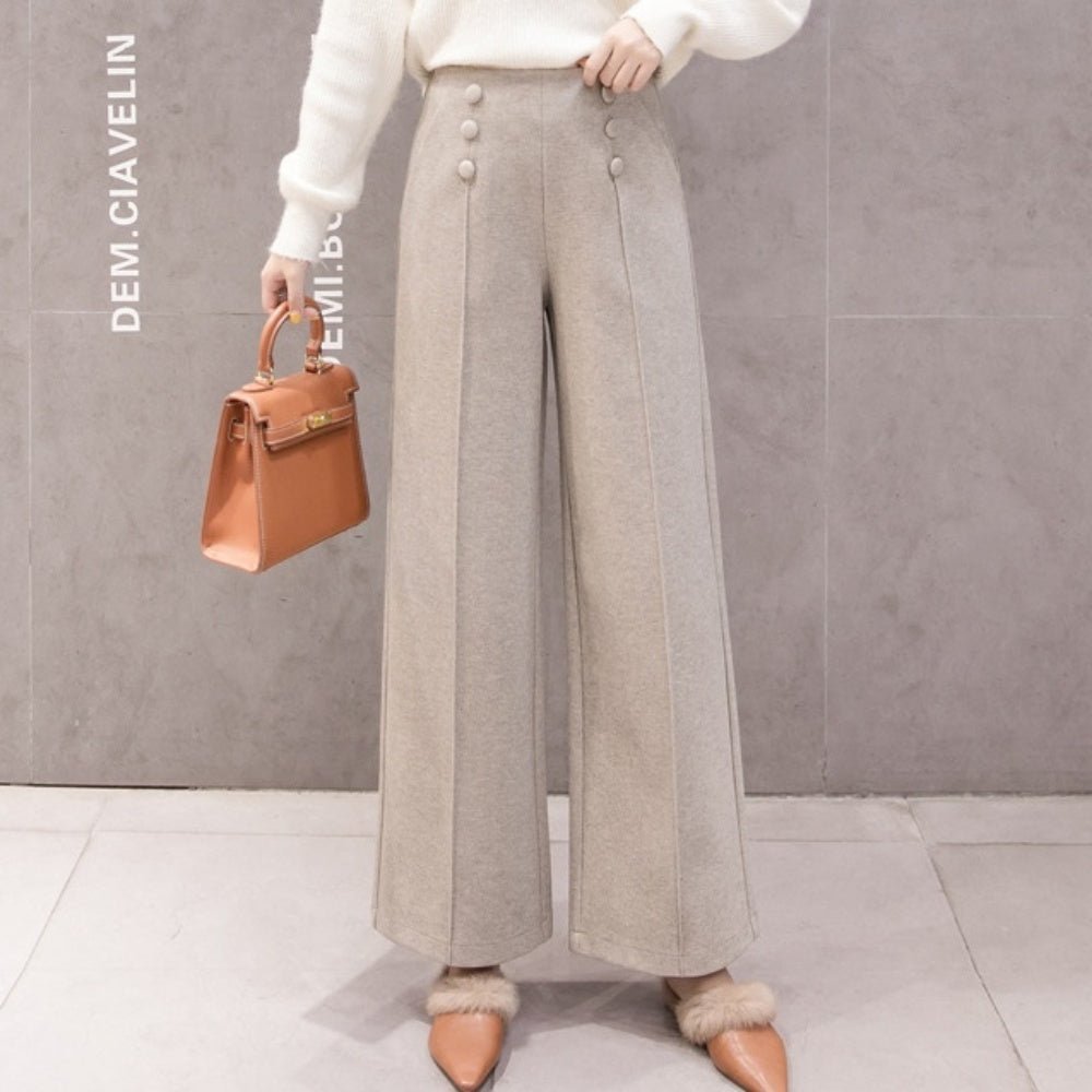 クルミボタンセンタープレスワイドパンツ|オフィスカジュアル レディース 通販 Millennial Generation【ミレジェネ】