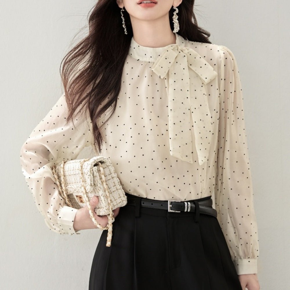 ドット柄リボンブラウス|オフィスカジュアル レディース 通販【ミレジェネ】