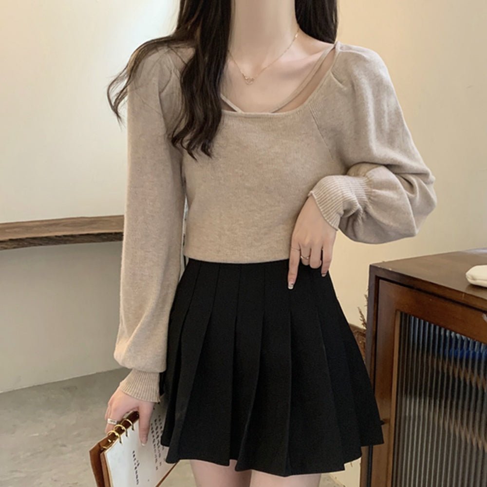 オフィスカジュアル 秋 ランタンスリーブデザインニット ミレジェネ