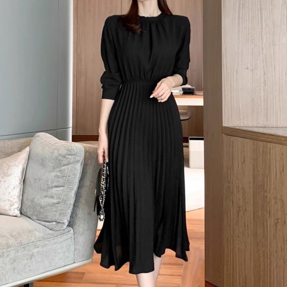 後ろリボンベルト付きプリーツワンピース|オフィスカジュアル レディース 通販【ミレジェネ】