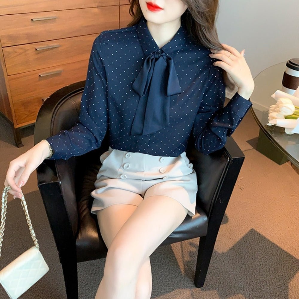 ドット柄リボンタイブラウス|オフィスカジュアル レディース 通販【ミレジェネ】