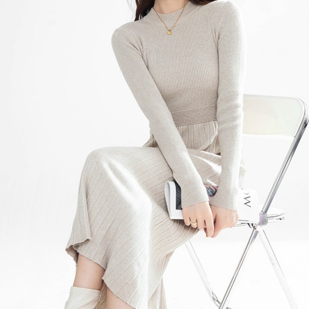 プリーツ風リブニットワンピース|オフィスカジュアル レディース 通販【ミレジェネ】