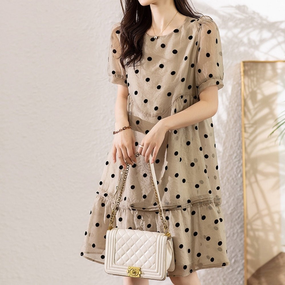 ドット柄シフォンワンピース|オフィスカジュアル レディース 通販【ミレジェネ】