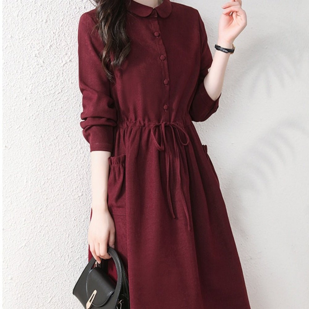 くるみボタンウエスト切り替えワンピース|オフィスカジュアル レディース 通販 Millennial Generation【ミレジェネ】