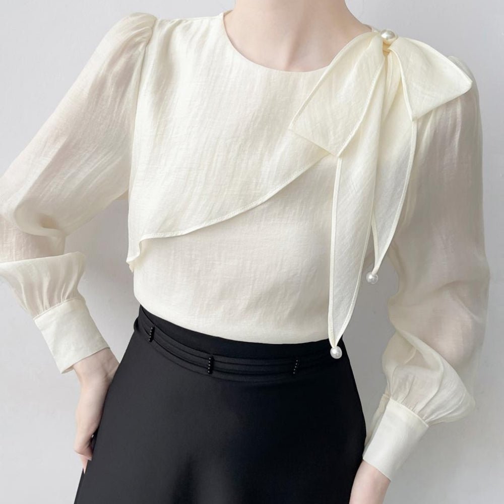 リボンショルダーシフォンブラウス|オフィスカジュアル レディース 通販【ミレジェネ】