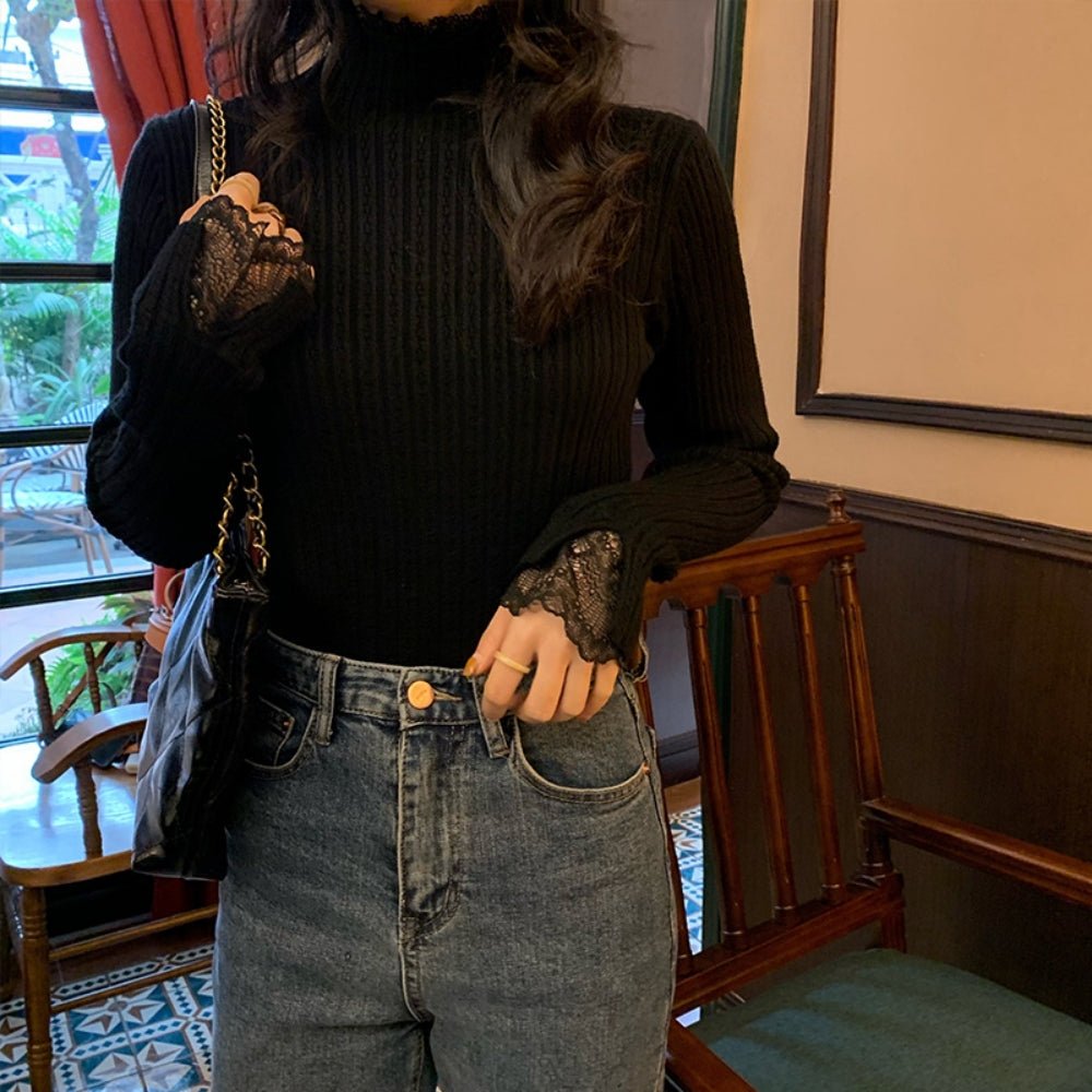 レースハイネックリブニットトップス|オフィスカジュアル レディース 通販【ミレジェネ】