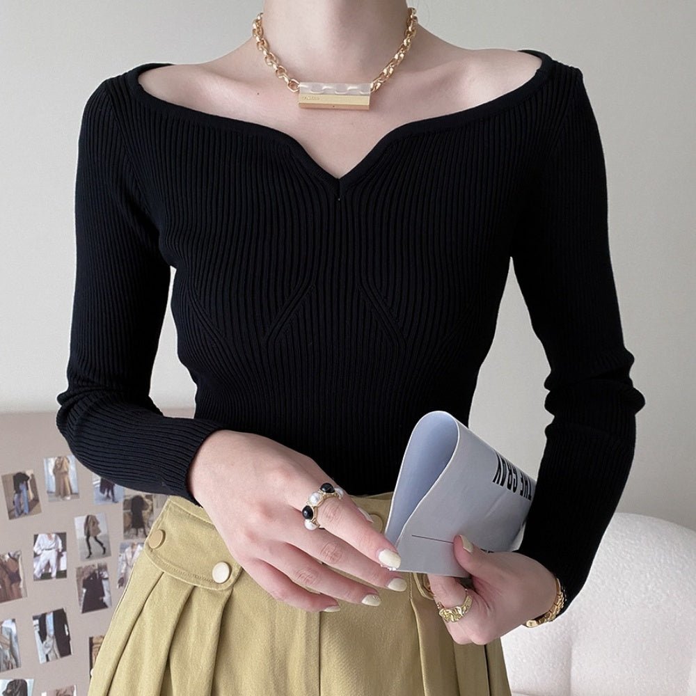 ハートネックリブニット|オフィスカジュアル レディース 通販【ミレジェネ】