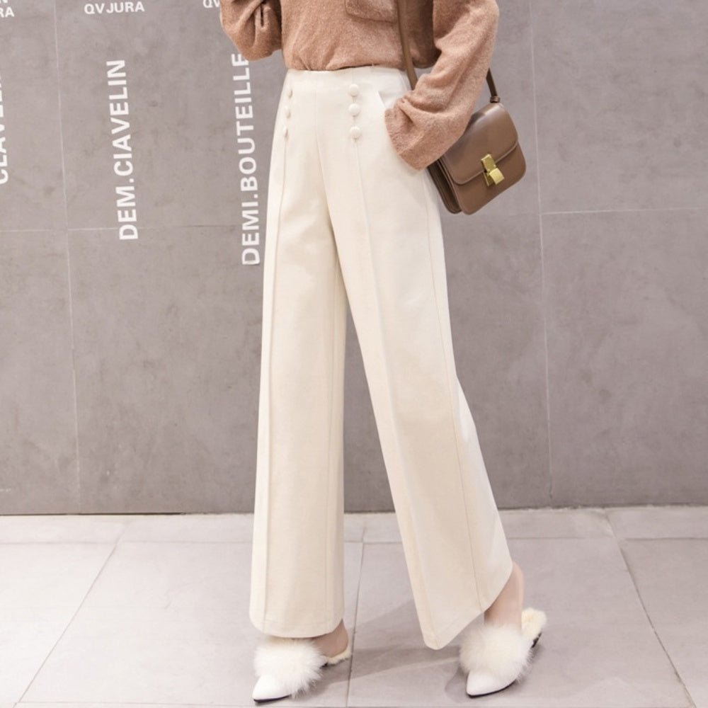 クルミボタンセンタープレスワイドパンツ|オフィスカジュアル レディース 通販 Millennial Generation【ミレジェネ】