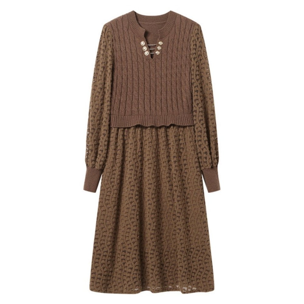 ランタンスリーブシースルー編みニットワンピース|オフィスカジュアル レディース 通販【ミレジェネ】