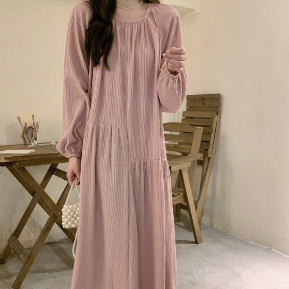 プリーツ加工長袖ワンピース|オフィスカジュアル レディース 通販【ミレジェネ】