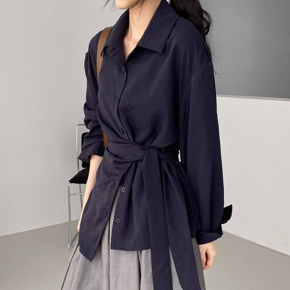 ウエスト共地ベルト付シャツブラウス|オフィスカジュアル レディース 通販【ミレジェネ】