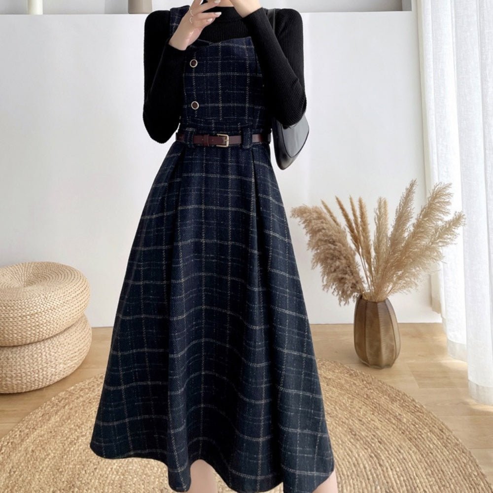ベルト付きチェックジャンパースカート|オフィスカジュアル レディース 通販【ミレジェネ】