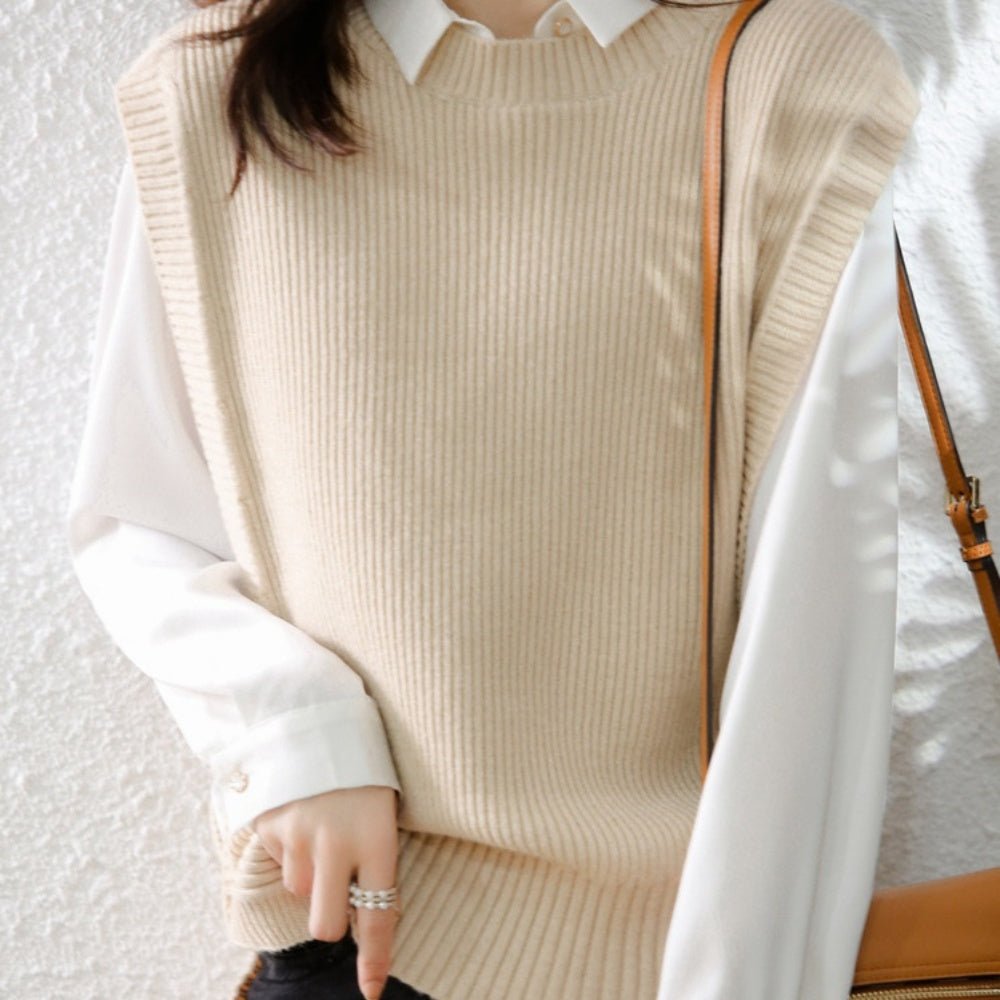 オフィスカジュアル 秋 ラウンドネックニットベスト ミレジェネ