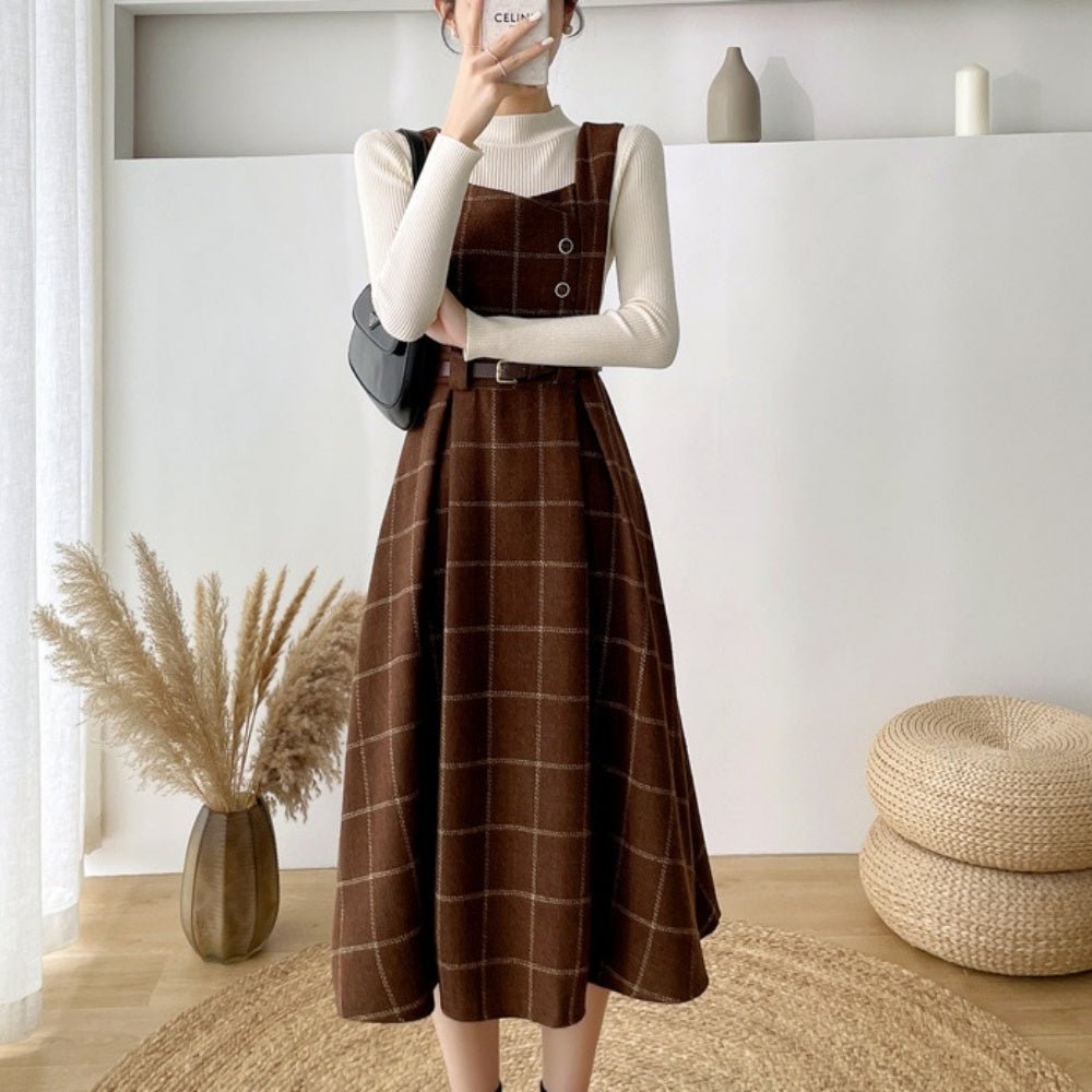 ベルト付きチェックジャンパースカート|オフィスカジュアル レディース 通販【ミレジェネ】