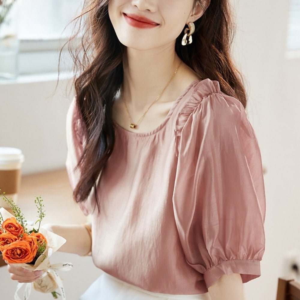 バックボタンショルダーフリルブラウス|オフィスカジュアル レディース 通販【ミレジェネ】