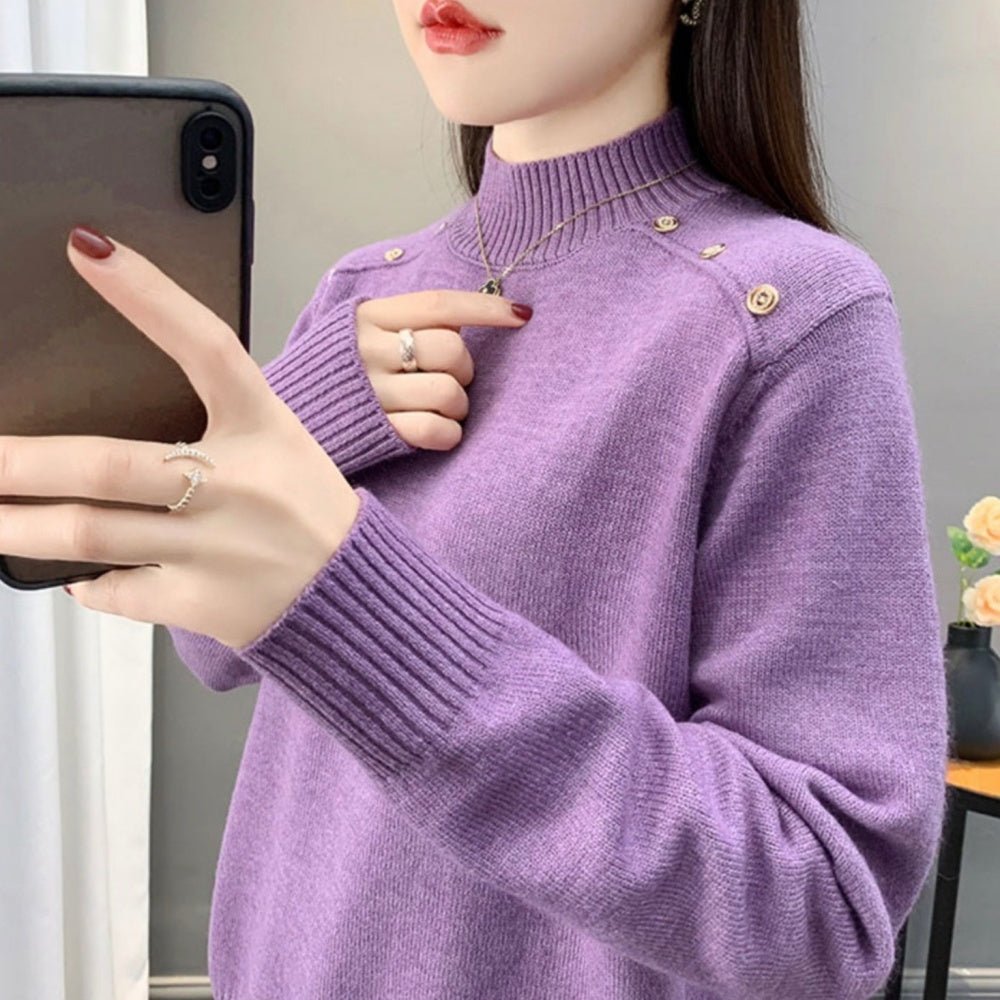 ショルダーボタンハイネックニットセーター|オフィスカジュアル レディース 通販 Millennial Generation【ミレジェネ】