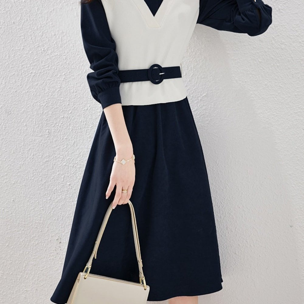 ベスト風異素材切り替えシャツワンピース|オフィスカジュアル レディース 通販 Millennial Generation【ミレジェネ】