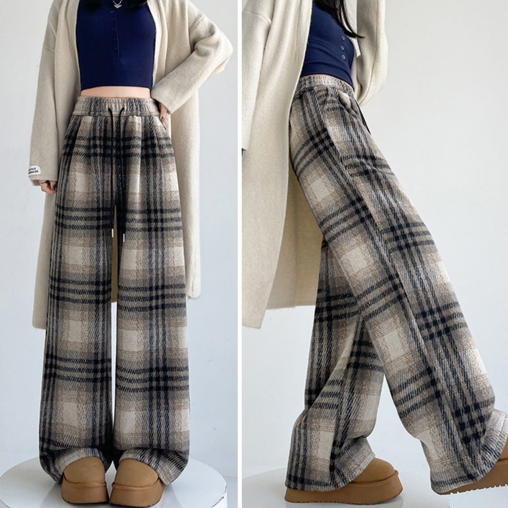 裏ボアチェックストレートパンツ|オフィスカジュアル レディース 通販【ミレジェネ】