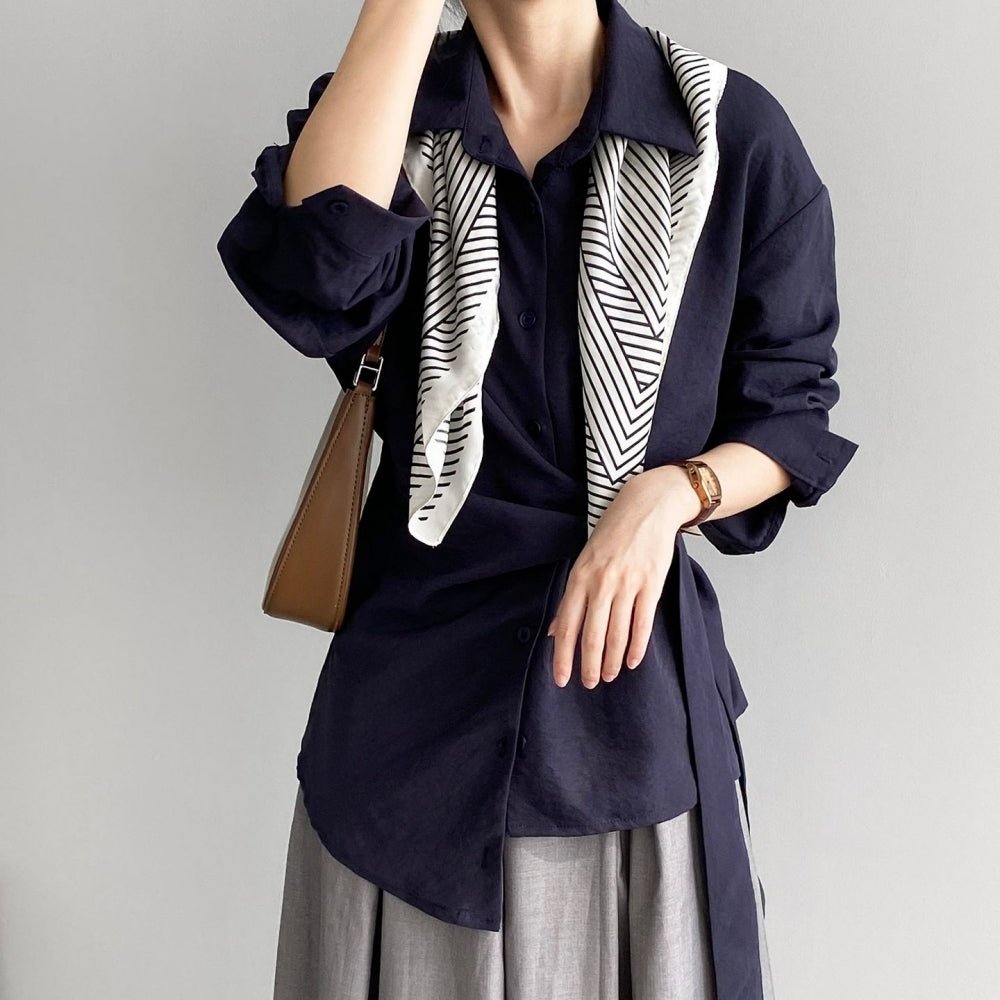 ウエスト共地ベルト付シャツブラウス|オフィスカジュアル レディース 通販【ミレジェネ】