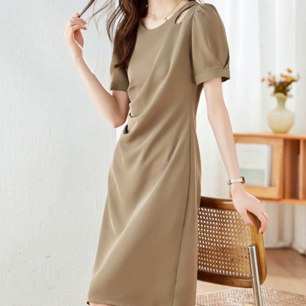 ウエストドレープ半袖ワンピース|オフィスカジュアル レディース 通販【ミレジェネ】
