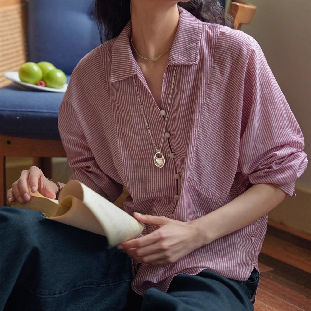 フレンチストライプゆったりコットンシャツ|オフィスカジュアル レディース 通販【ミレジェネ】