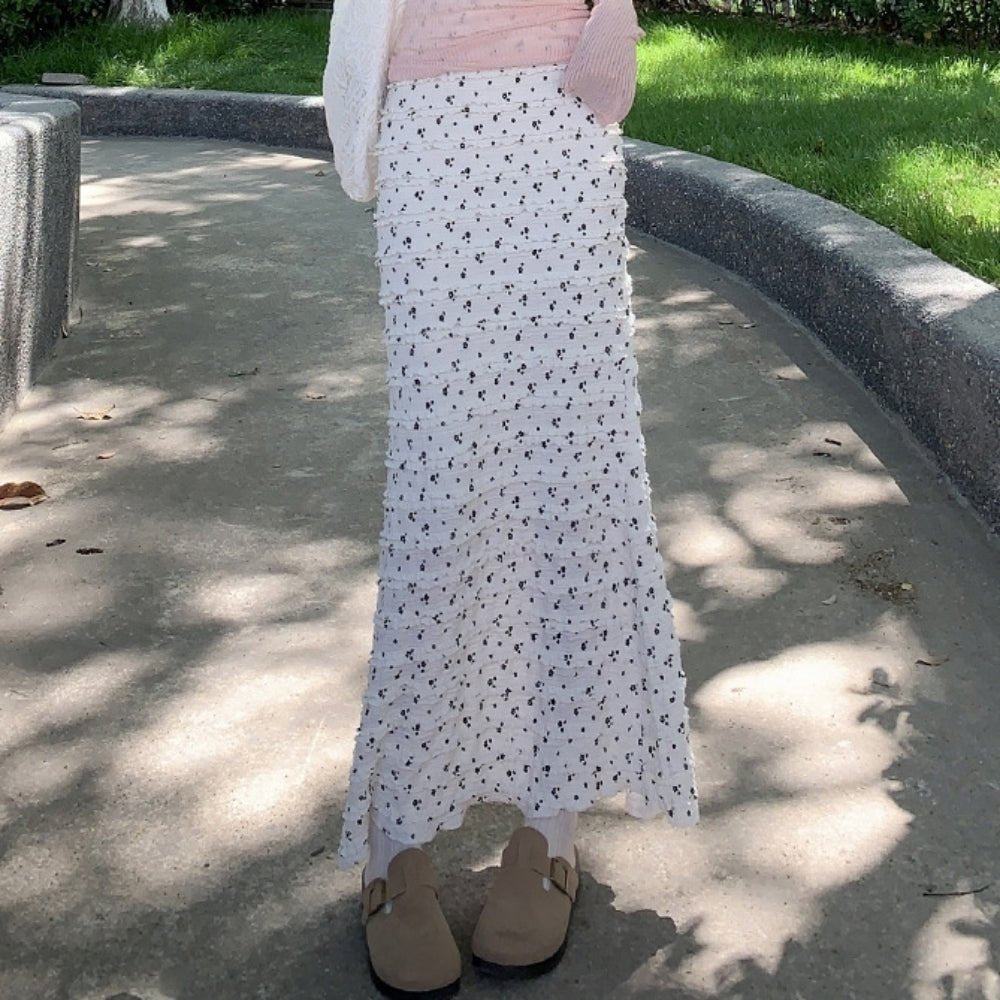 小花柄フリルマーメイドスカート|オフィスカジュアル レディース 通販【ミレジェネ】