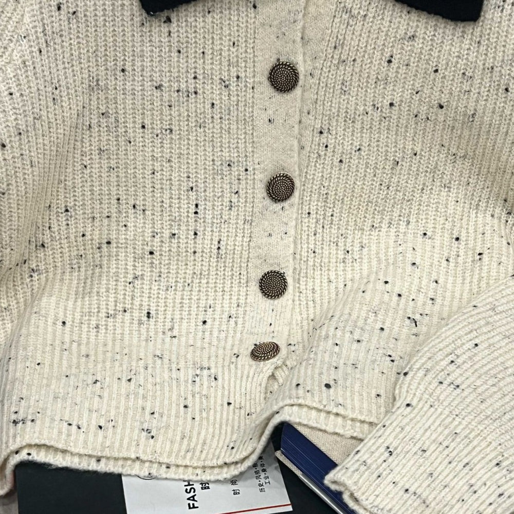 配色襟付きネップニットカーディガン|オフィスカジュアル レディース 通販【ミレジェネ】