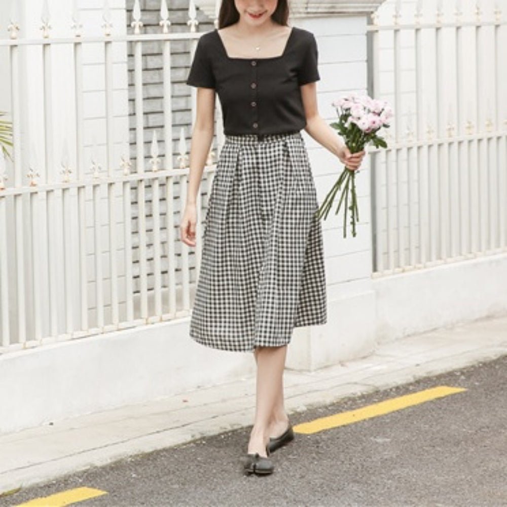 スクエアネックボタン半袖カットソー|オフィスカジュアル レディース 通販 Millennial Generation【ミレジェネ】