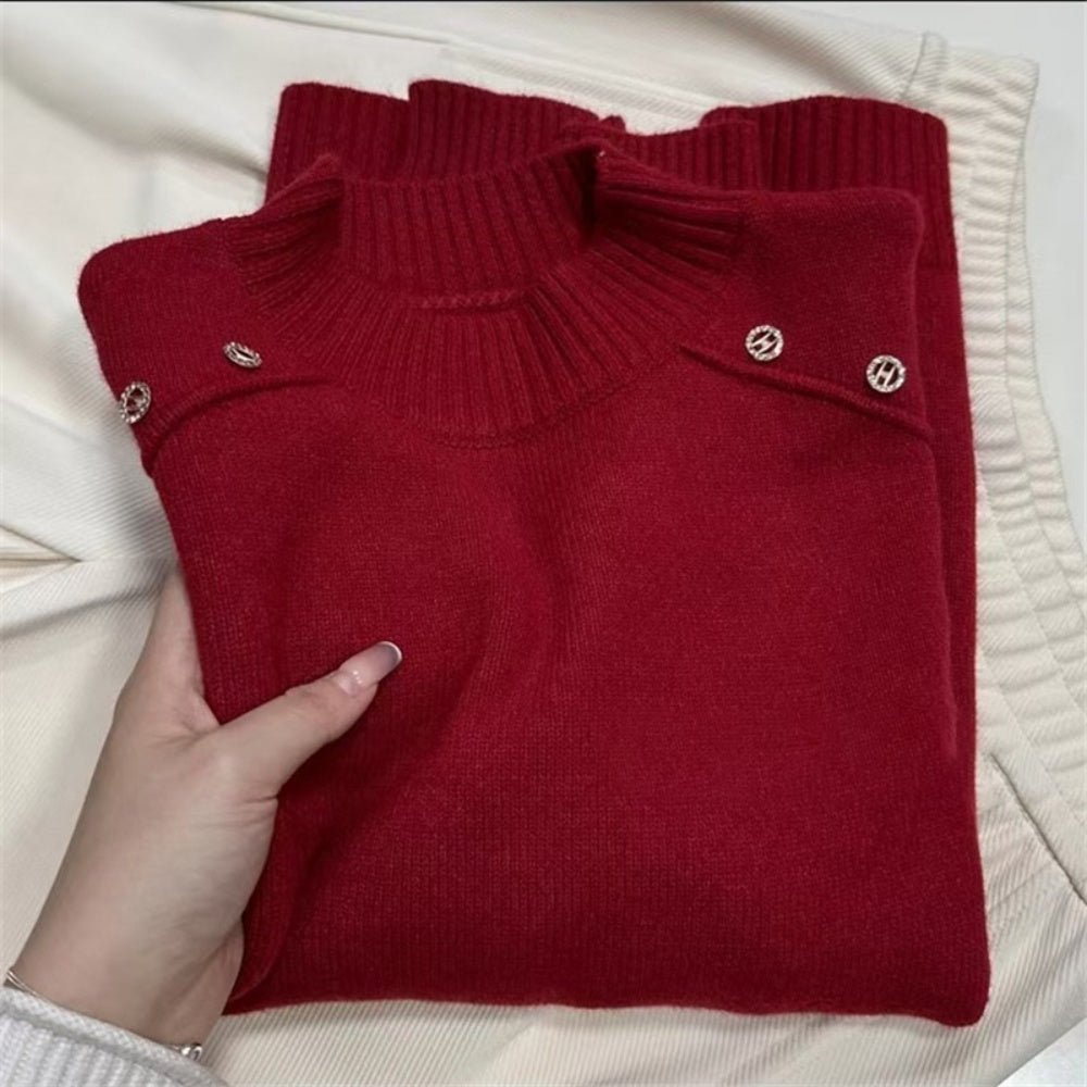 ショルダーボタンハイネックニットセーター|オフィスカジュアル レディース 通販 Millennial Generation【ミレジェネ】